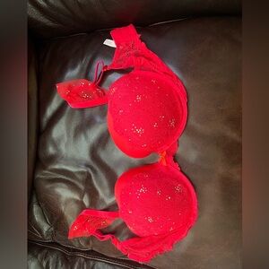 Victoria's Secret Vibrant Red Lace Bra rhinestone